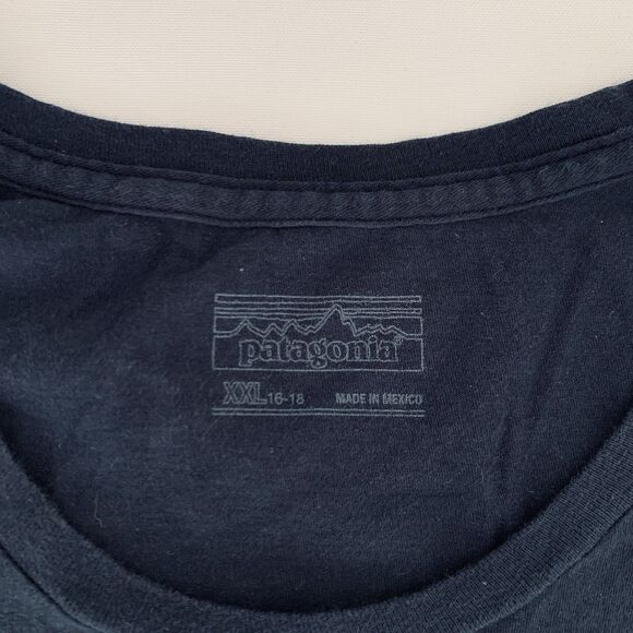 Patagonia T Shirt Youth XXL 16-18 Navy Blue Organic Cotton Short Sleeve Logo Tee - Picture 4 of 7
